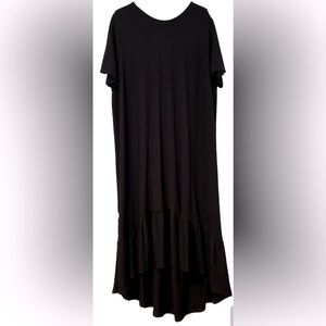 ASOS Basic Black Dress Lagenlook High Low Ruffle Hem Soft Stretchy Sz 16